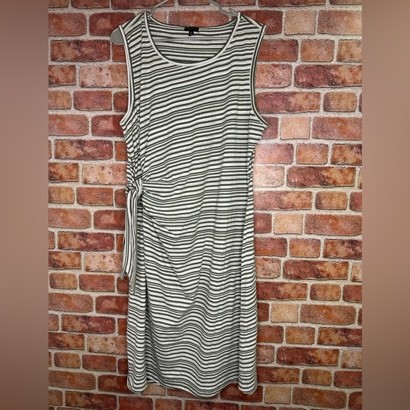 Talbots Dresses & Skirts - Cotton Striped faux wrap Side Tie green sleeveless Midi Shift Dress 2x petite